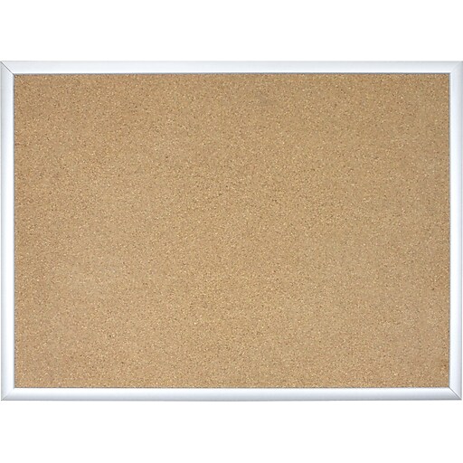 U Brands Cork Bulletin Board, 35" x 23", Silver Aluminum Frame Staples