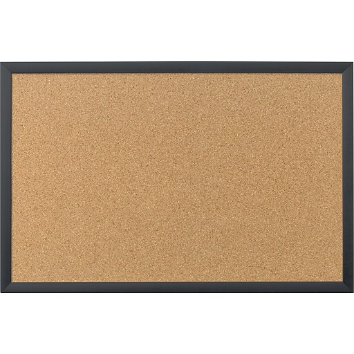 U Brands Cork Bulletin Board, 35" x 23", Black Finish Frame Staples