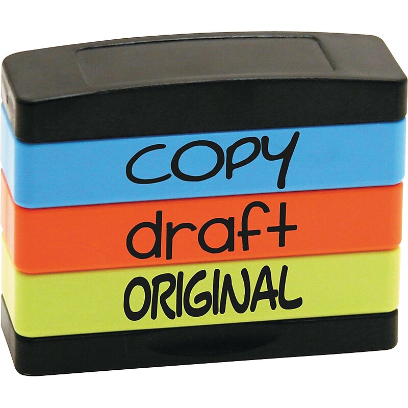 Stack Stamp Set, "Copy", "Draft", "Original", Assorted Fluorescent Ink (8801) image 1