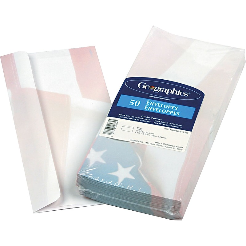 Geographics #10 Envelopes, American Flag, 9.5" x 4.12", 50/Pack (47377) image 1
