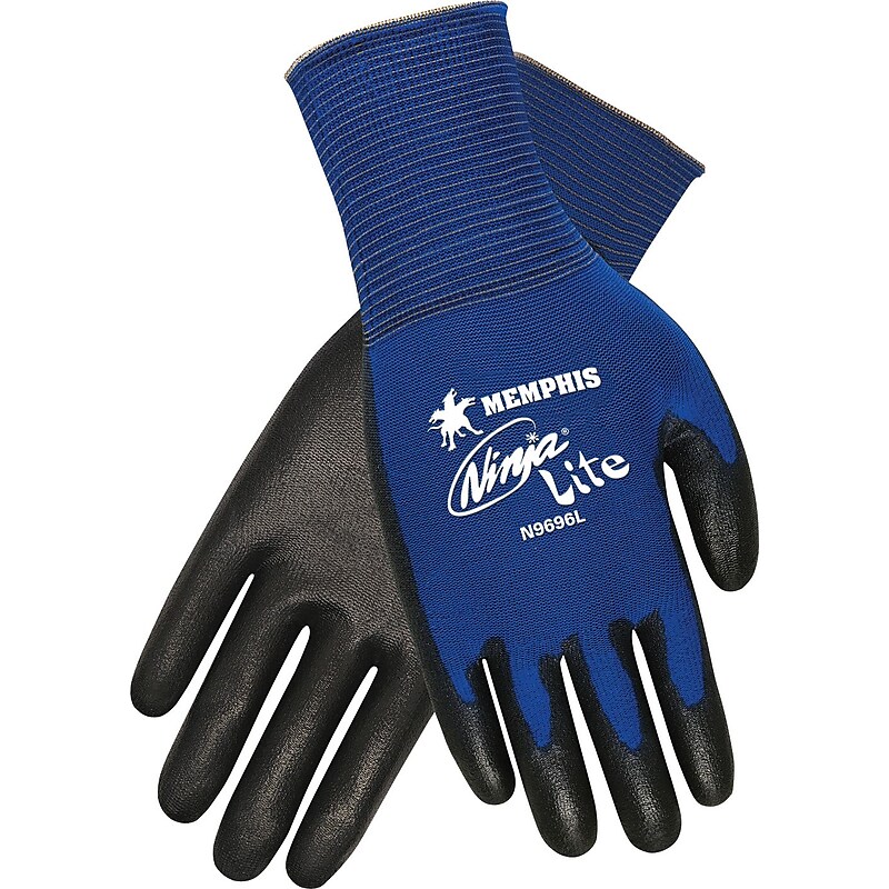 MCR SAFETY® Ninja® Lite Polyurethane Coated Palm and Fingertip Dipped Gloves, Blue, Medium, 12/Pair image 1