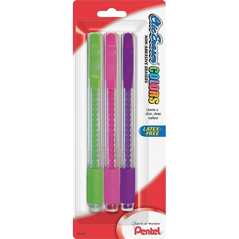 Pentel Clic Stick Erasers, Assorted Colors, 3/Pack (ZE23BP3M) image 1