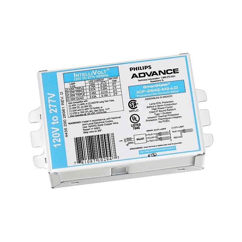 Philips SmartMate Programmed Start Fluorescent Ballast, 2 Lamp, 26W, 12/Carton (ICF2S26H1LDK) image 1