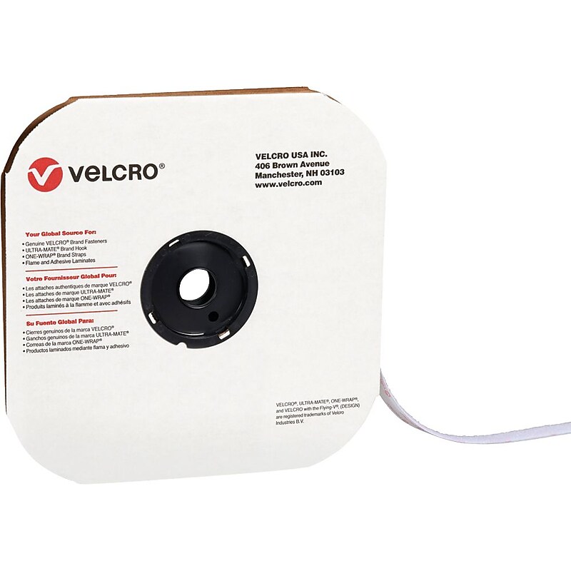 Velcro Loop Only Tape 5/8" x 75' Sticky Back Hook & Loop Fastener, White, Roll (VEL110) image 1