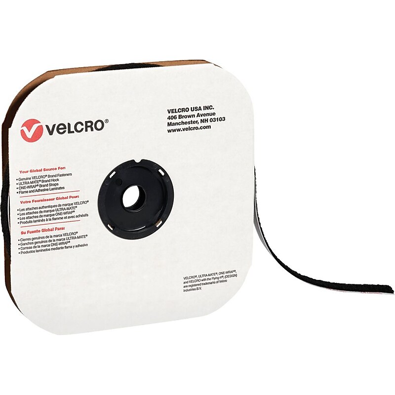 Velcro Loop Only Tape 5/8" x 75' Sticky Back Hook & Loop Fastener, Black, Roll (VEL108) image 1