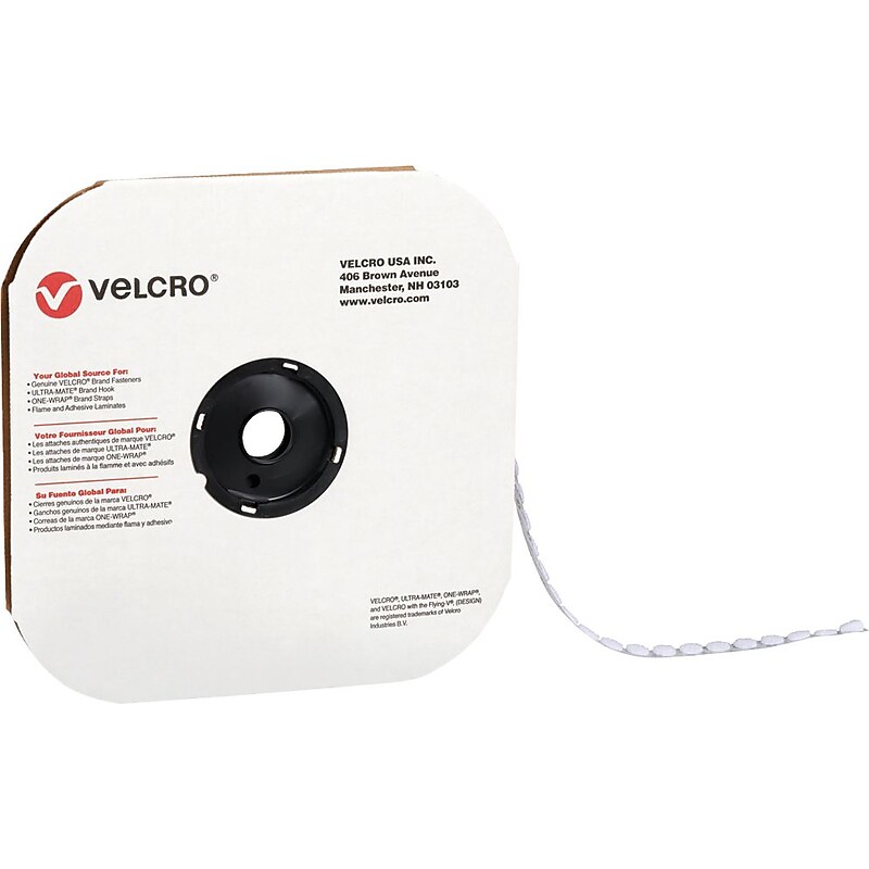 Velcro Loop Only Dots 1/2" Dia. Sticky Individual Back Hook & Loop Fastener, White, 1440/Carton (VEL124) image 1