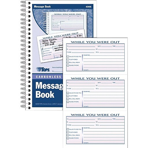 TOPS Phone Message Pad, 25/6" x 5", White/Canary, 100 Sheets/Pad (4006