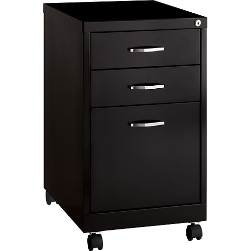 space solutions 3-drawer mobile file cabinet with wheels, letter-width,  black, 19'' deep (19630)