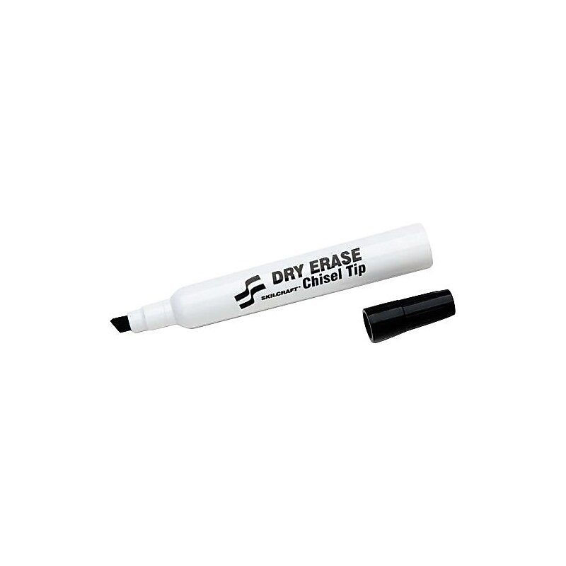 AbilityOne Dry Erase Marker, Chisel Tip, Non-Toxic, Low Odor, Quick Drying, Medium Point, Black Ink, 12/Dozen image 1