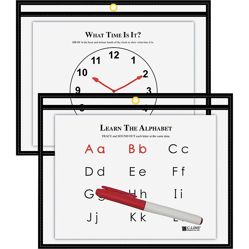C-Line Reusable Dry Erase Pockets, 9 x 12, Black (CLI40711) image 1