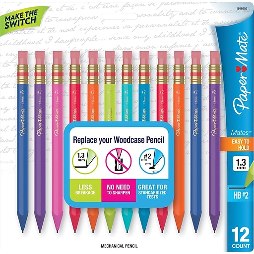 Paper Mate Mates Mechanical Pencils, 1.3mm, Colored Barrels, Dozen