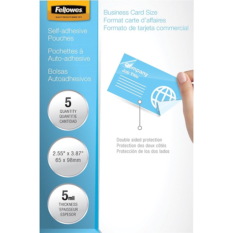 Fellowes Business Card Self Sealing Laminating Pouches, Business Card, 5 Mil, 5/Pack (5220101) image 1