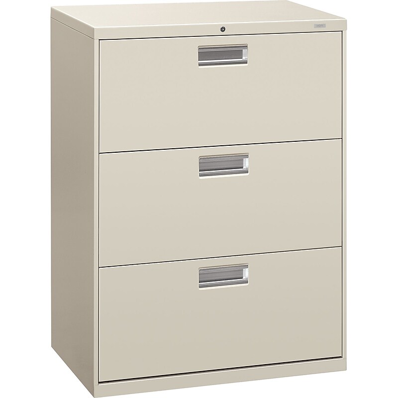 HON Brigade 600 Series H673 3-Drawer Lateral File Cabinet, Locking, Letter/Legal, Light Gray, 30" (HON673LQ) image 1