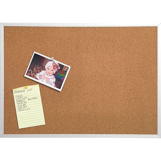 Staples Durable Cork Bulletin Board, Aluminum Frame, 17" x 23" (85112B
