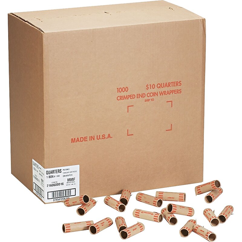 Preformed Tubular Coin Wrappers, Quarters, $10, 1000 Wrappers/box image 1