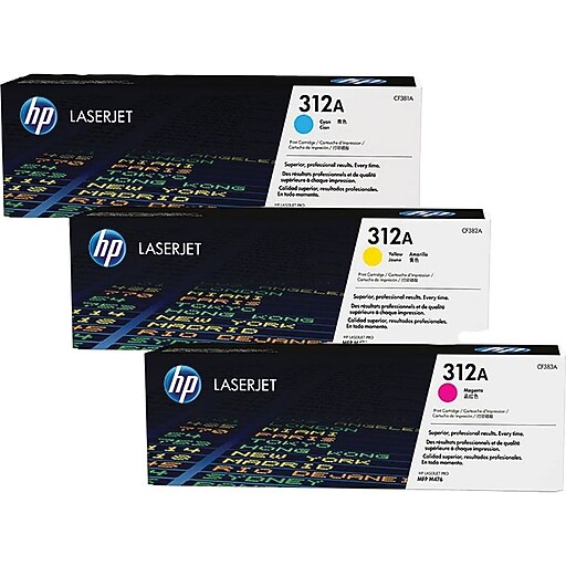 HP 312A Cyan/Magenta/Yellow Standard Yield Toner Cartridge, 3/Pack ...