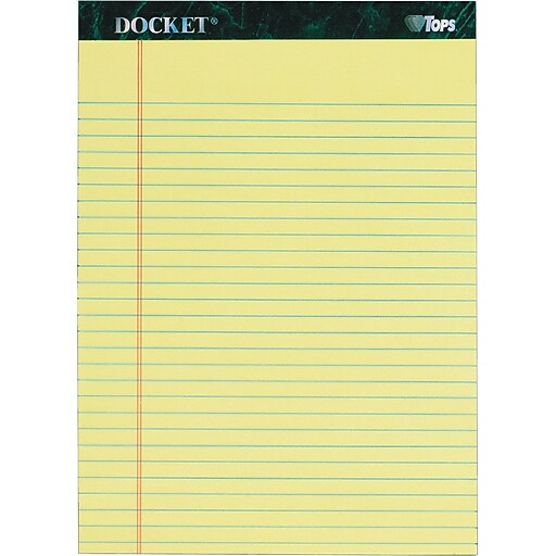TOPS Docket Writing Pad, 81/2" x 113/4", Legal Ruled, Canary, 50
