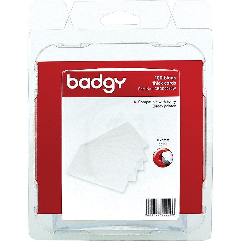 Badgy CR-80 Thick and Blank PVC Cards, White, 100/Pack (CBGC0030W) image 1