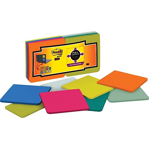 Postit® Super Sticky Full Adhesive Notes, 3" x 3", Assorted Bright, 25