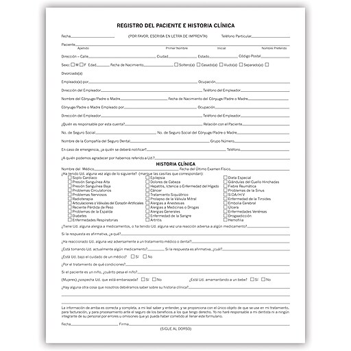 Medical Arts Press® Dental Registration and Medical History Form
