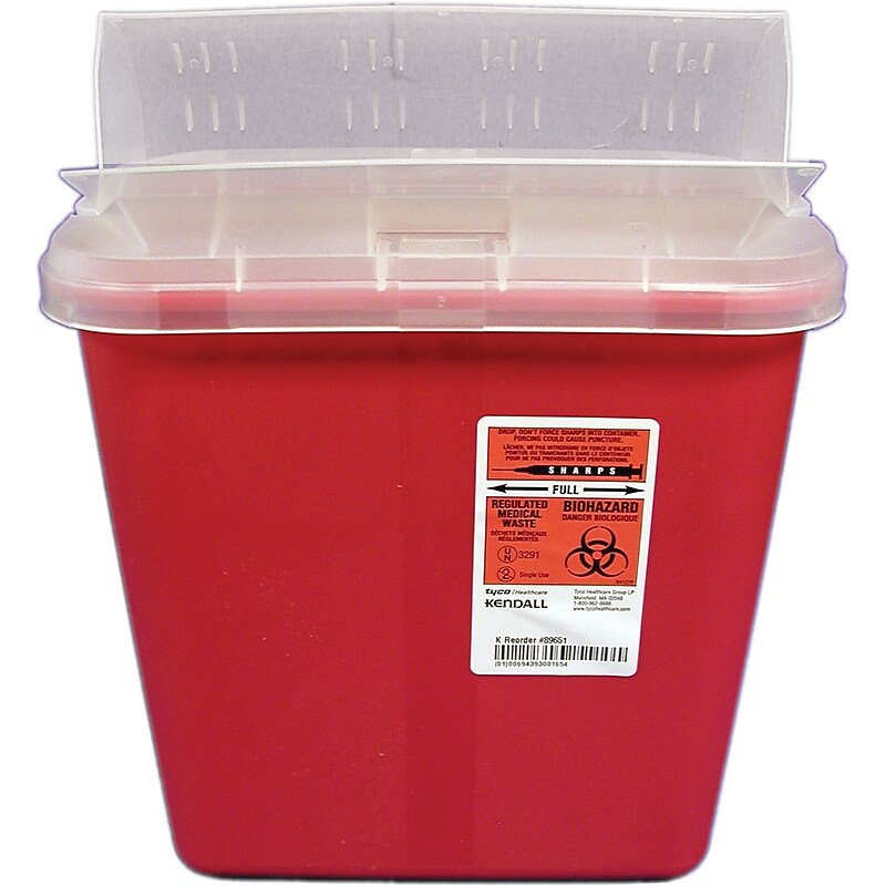 Medical Arts Press Kendall/Covidien Sharps Plastic Container with Clear Lid, 2-Gallon Capacity, Red (S2GH100651) image 1