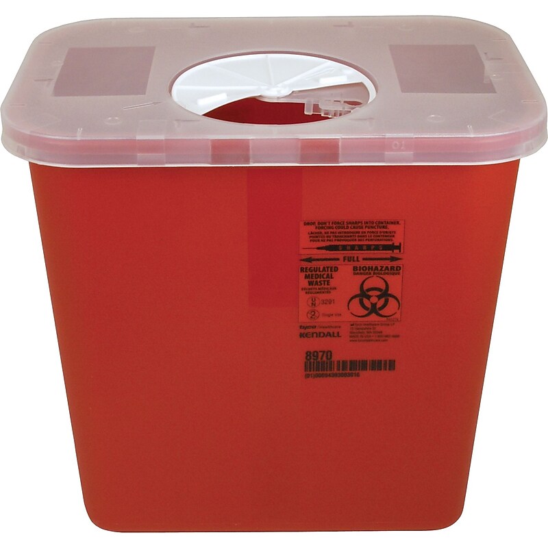 Covidien Sharps Plastic Container, 2-Gallon Container with Rotor Lid, Red (SRRO100970) image 1