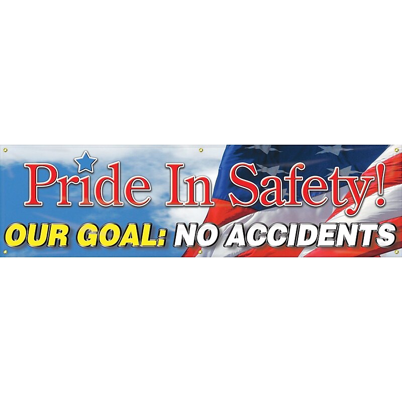 Accuform Safety Banner, PRIDE IN SAFETY! OUR GOAL: NO ACCIDENTS, 28" x 96", Reinforced Vinyl (MBR882) image 1