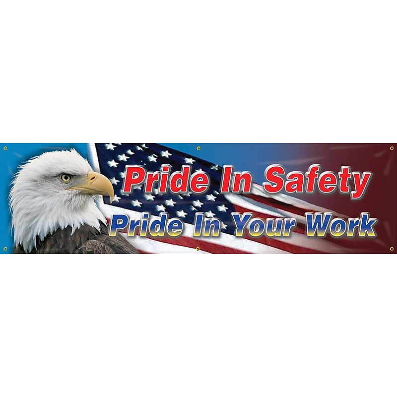 Accuform Safety Banner, PRIDE IN SAFETY PRIDE IN YOUR WORK, 28" x 96", Reinforced Vinyl (MBR880) image 1