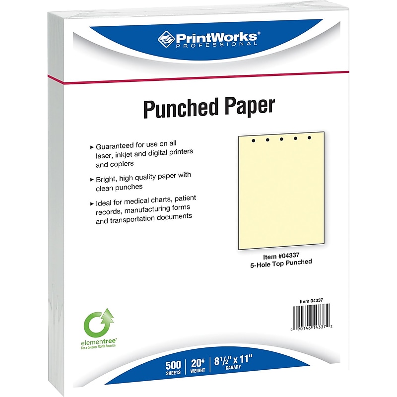 Printworks Professional 8 1/2" x 11" 5 Hole Punch Specialty Paper, 20 lbs., Canary Yellow, 2500/Case (04337) image 1
