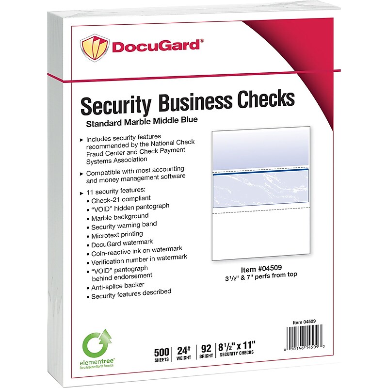 Paris DocuGard Standard 8.5" x 11" Business Security Check In Middle, 24 lbs., Blue, 500 Sheets/Ream, 2500/Carton (04509) image 1