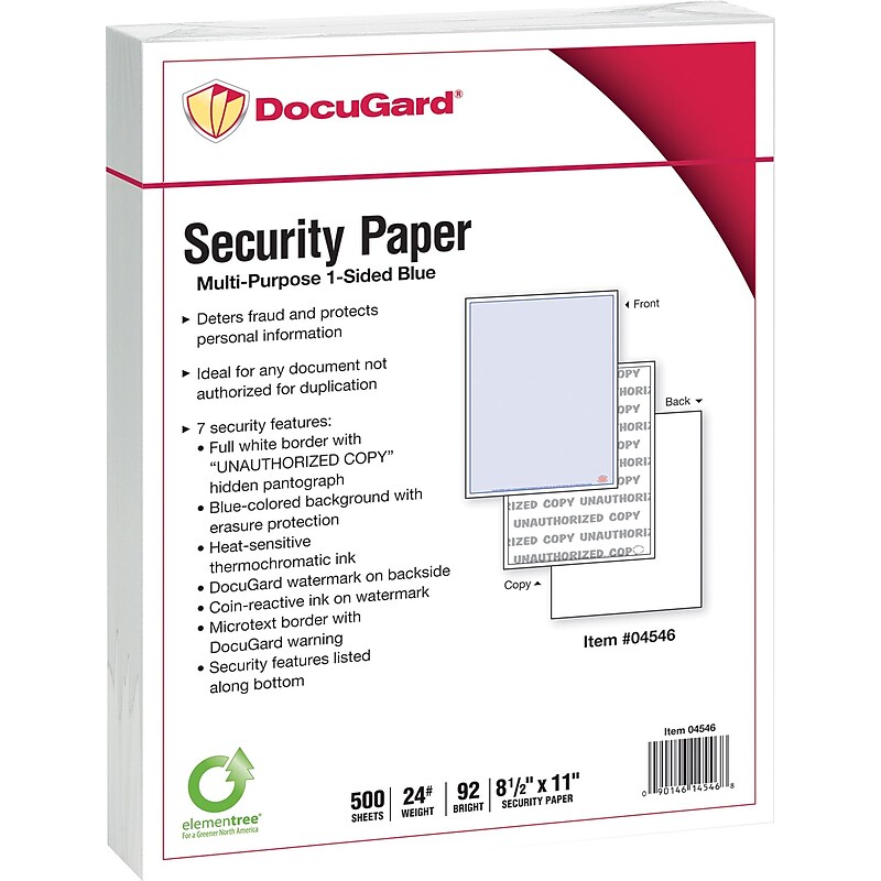 Paris DocuGard Advanced 8.5" x 11" Security Paper, 24 lbs., Blue, 500 Sheets/Ream, 2500/Carton (04546) image 1