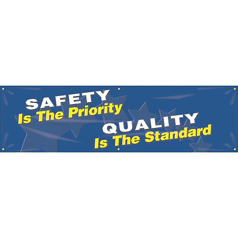 Accuform Motivational Banner, SAFETY IS THE PRIORITY QUALITY IS THE STANDARD, 28"x8', Vinyl (MBR866) image 1