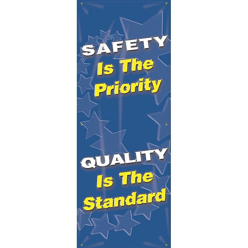 Accuform Vertical Banner; SAFETY IS THE PRIORITY QUALITY IS THE STANDARD, 74"x28" Vinyl (MBR605) image 1