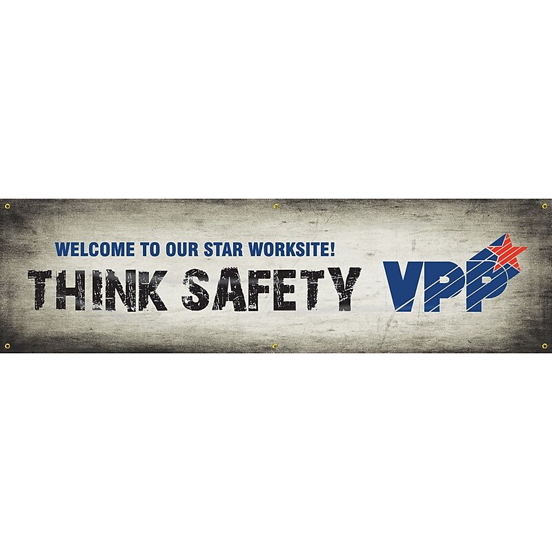 Accuform Motivational VPP Banner, WELCOME TO OUR STAR WORKSITE! THINK SAFETY, 28"x8', Vinyl (MBR972) image 1