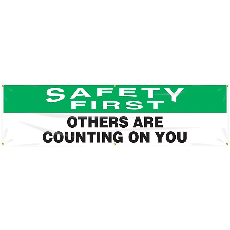 Accuform Motivational Banner, SAFETY FIRST OTHERS ARE COUNTING ON YOU, 28"x8', Vinyl (MBR864) image 1