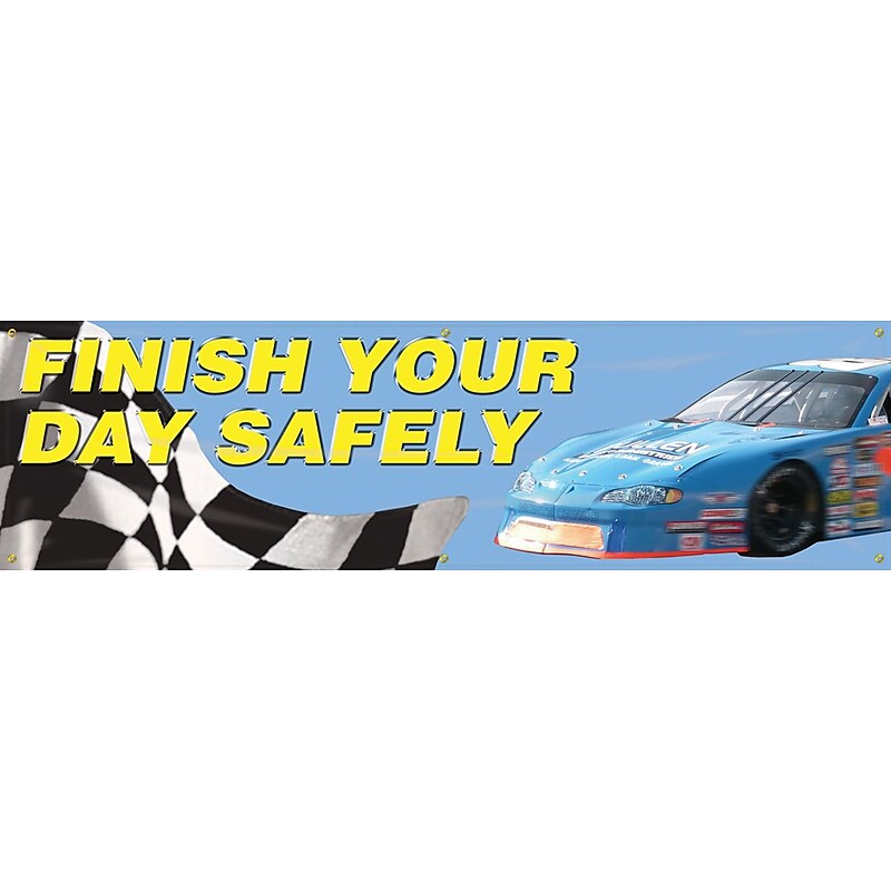 Accuform Motivational Safety Banner, FINISH YOUR DAY SAFELY, 28" x 8', Reinforced Vinyl (MBR852) image 1