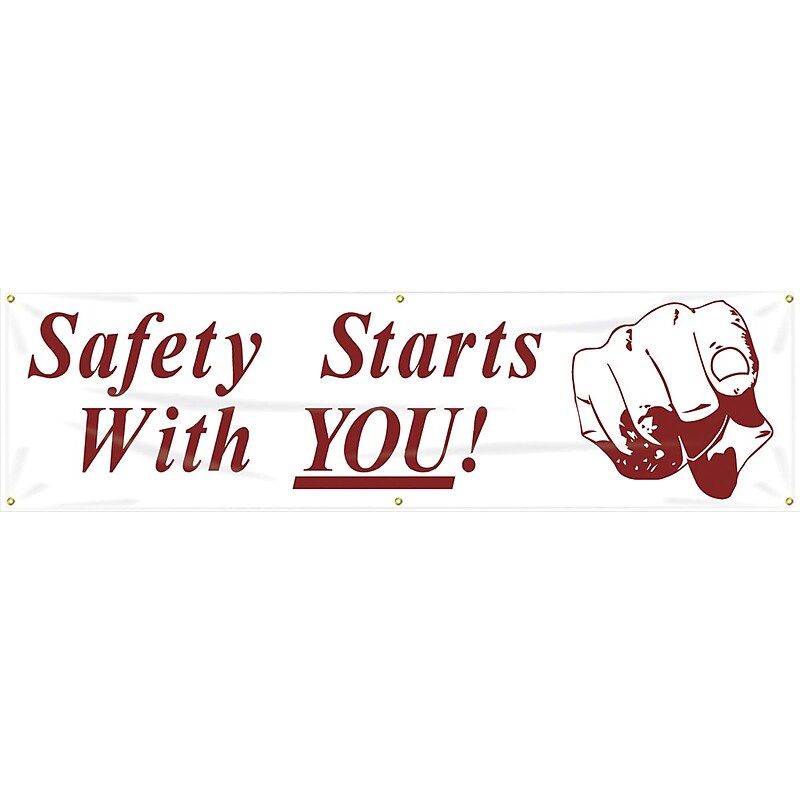 Accuform Motivational Safety Banner, SAFETY STARTS WITH YOU!, 28" x 8', Reinforced Vinyl (MBR846) image 1