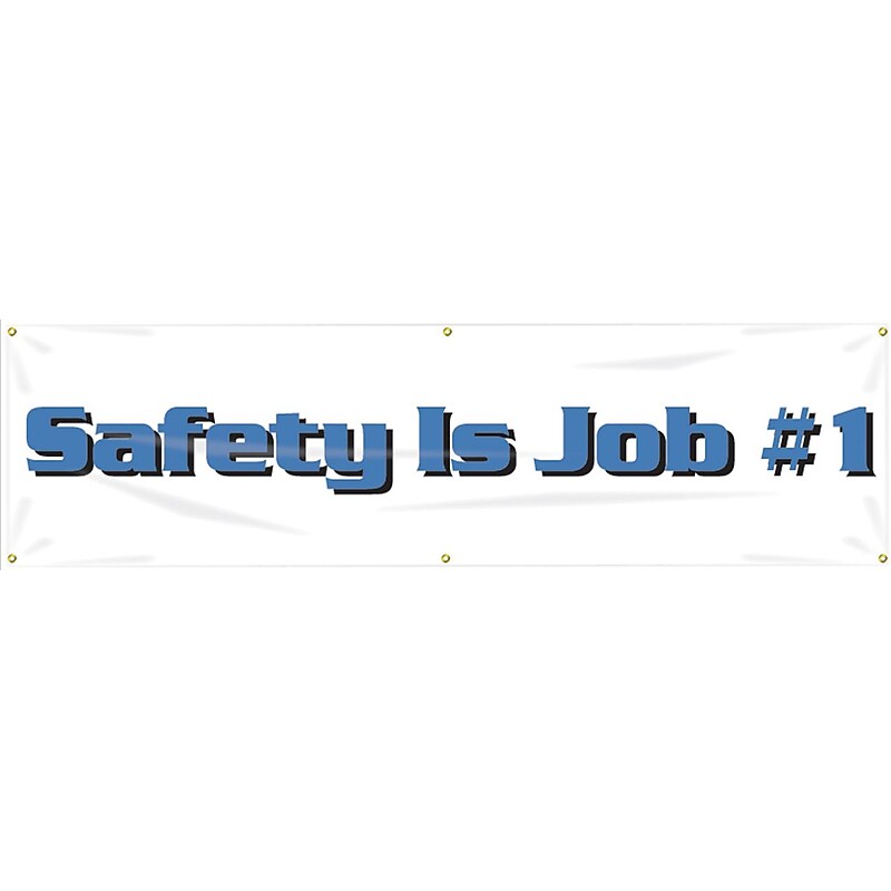 Accuform Motivational Safety Banner, SAFETY IS JOB #1, 28" x 8', Reinforced Vinyl (MBR844) image 1
