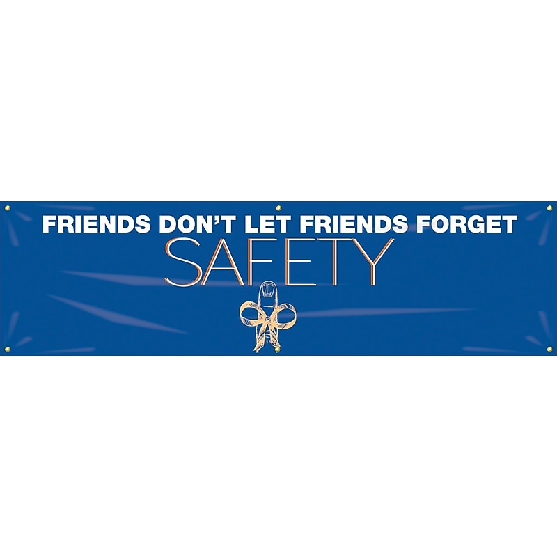 Accuform Motivational Banner, FRIENDS DON'T LET FRIENDS FORGET SAFETY, 28"x8', Vinyl (MBR948) image 1