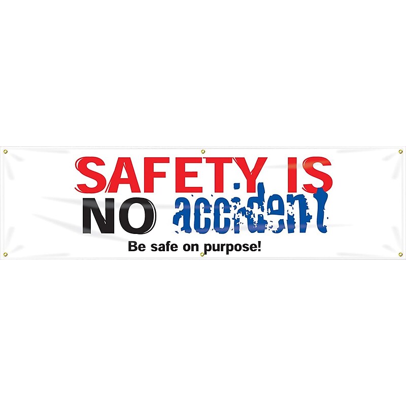 Accuform Motivational Safety Banner, SAFETY IS NO ACCIDENT, 28" x 8', Reinforced Vinyl (MBR947) image 1