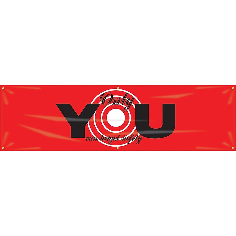 Accuform Motivational Safety Banner, ONLY YOU CAN TARGET SAFETY, 28" x 8', Reinforced Vinyl (MBR934) image 1