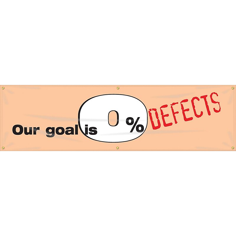 Accuform Motivational Safety Banner, OUR GOAL IS 0% DEFECTS, 28" x 8', Reinforced Vinyl (MBR926) image 1