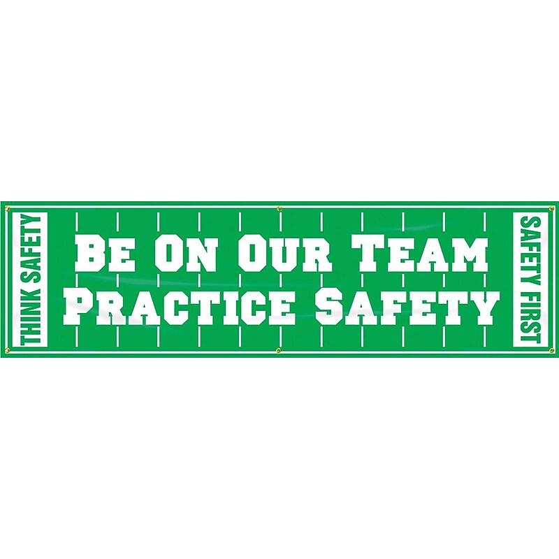 Accuform Motivational Safety Banner, BE ON OUR TEAM-PRACTICE SAFETY, 28"x8', Reinforced Vinyl (MBR892) image 1