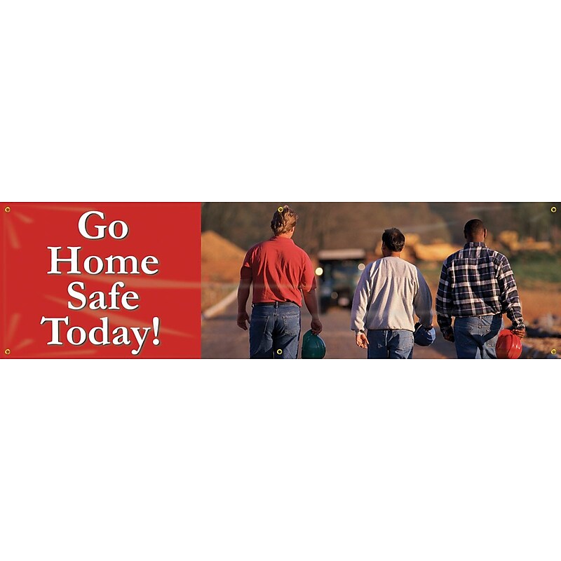 Accuform Motivational Safety Banner, GO HOME SAFE TODAY!, 28" x 8', Reinforced Vinyl (MBR888) image 1