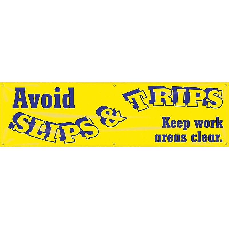 Accuform Motivational Banner, AVOID SLIPS & TRIPS-KEEP WORK AREAS CLEAR, 28"x8', Vinyl (MBR881) image 1