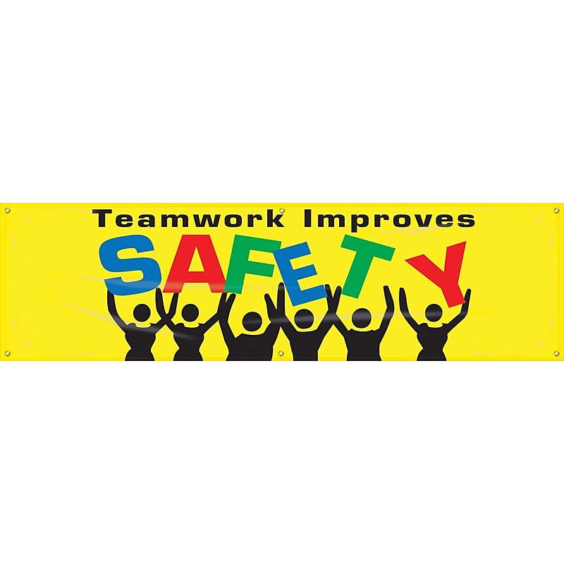 Accuform Motivational Safety Banner, TEAMWORK IMPROVES SAFETY, 28" x 8', Reinforced Vinyl (MBR870) image 1