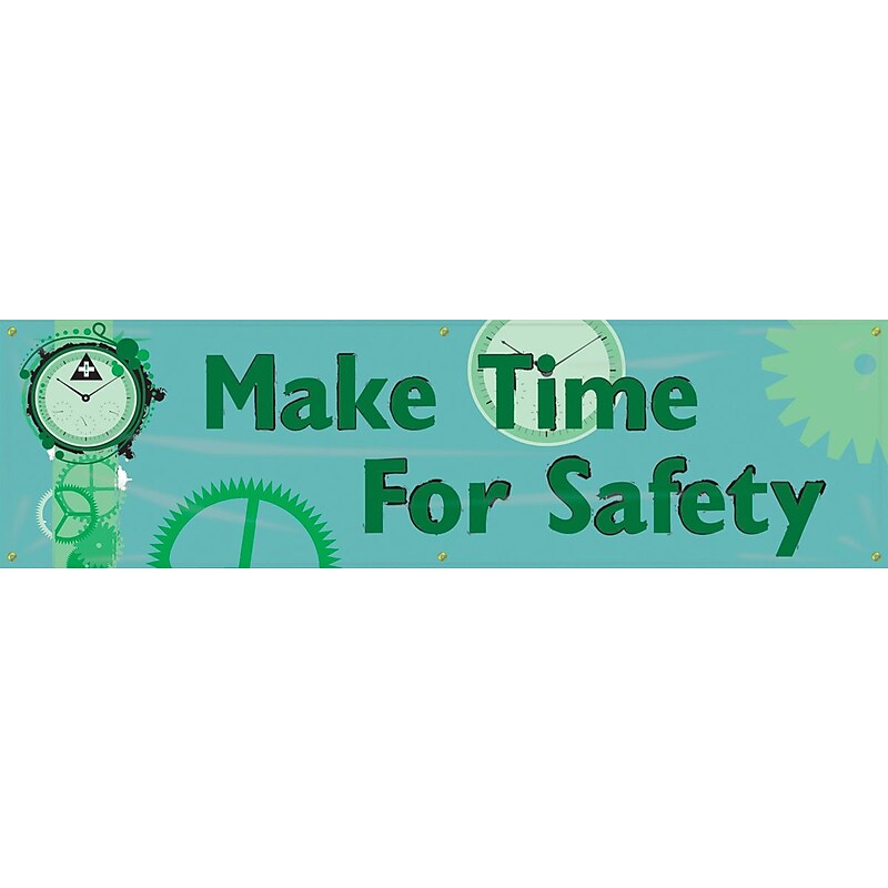 Accuform Motivational Safety Banner, MAKE TIME FOR SAFETY, 28" x 8', Reinforced Vinyl (MBR829) image 1
