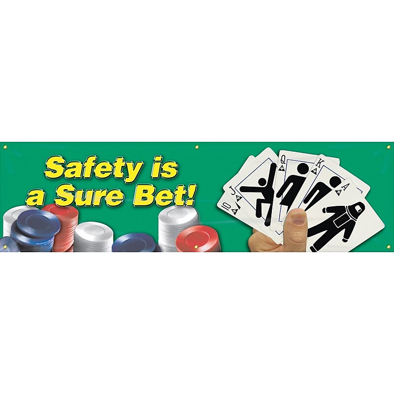 Accuform Motivational Safety Banner, SAFETY IS A SURE BET!, 28" x 8', Reinforced Vinyl. (MBR822) image 1