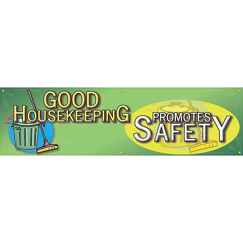 Accuform Motivational Banner, GOOD HOUSEKEEPING PROMOTES SAFETY, 28"x8', Reinforced Vinyl (MBR894) image 1