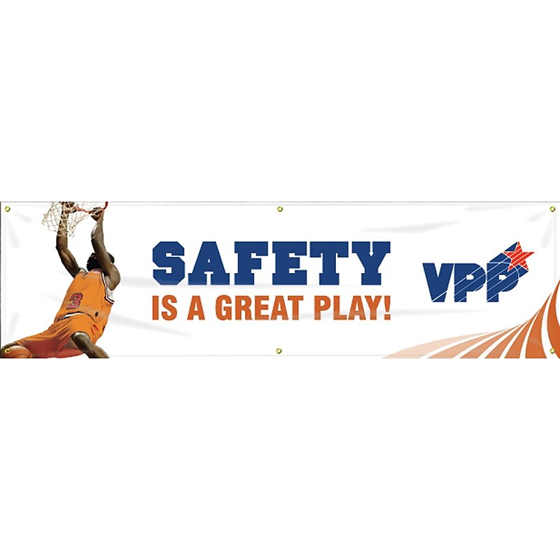 Accuform Motivational VPP Safety Banner, SAFETY IS A GREAT PLAY!, 28" x 8', Reinforced Vinyl (MBR963) image 1